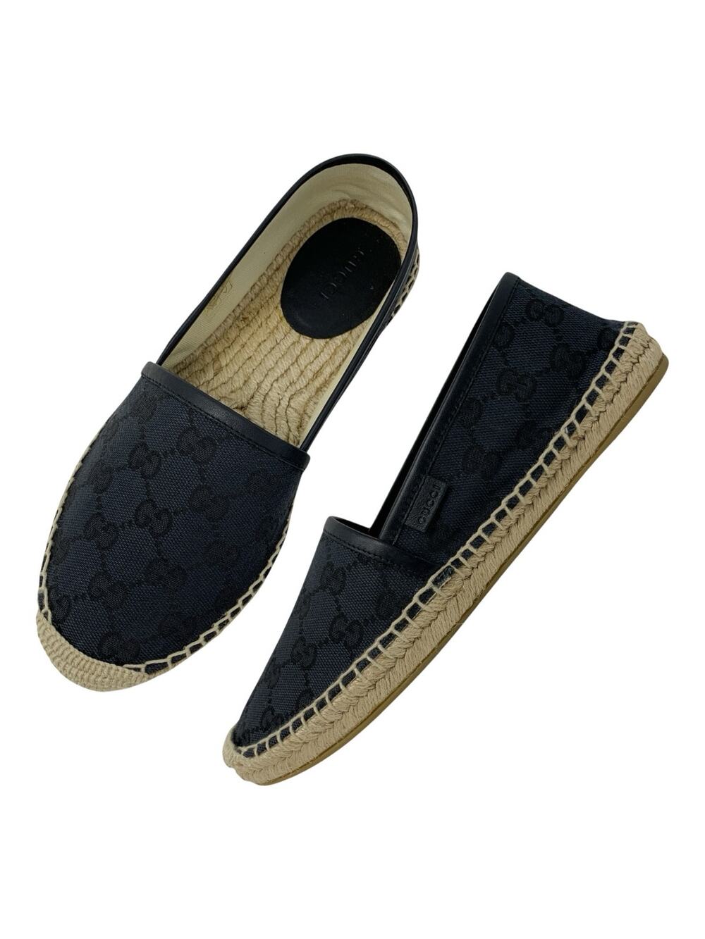 Gucci GG Supreme Monogram Canvas Espadrille Flats Black Size 37
